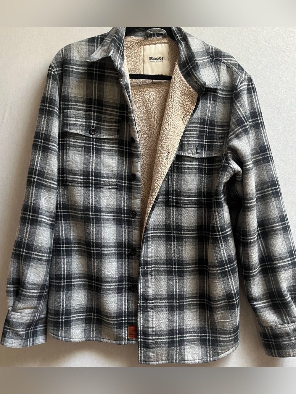 Roots Cotton Plaid Sherpa Lined Shirt Jacket Size L